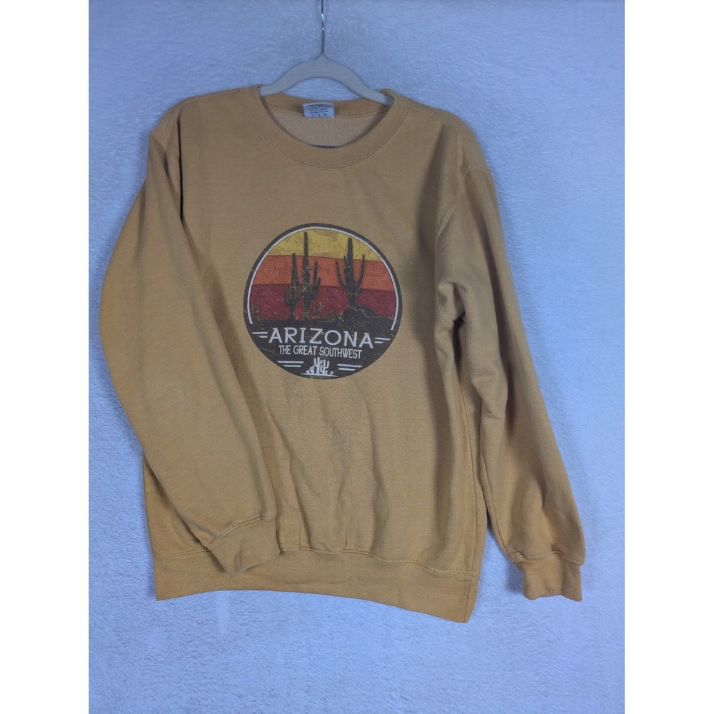 Prairie Mountain Sweatshirt Women's S Mustard Yellow Arizona Southwest Graphic